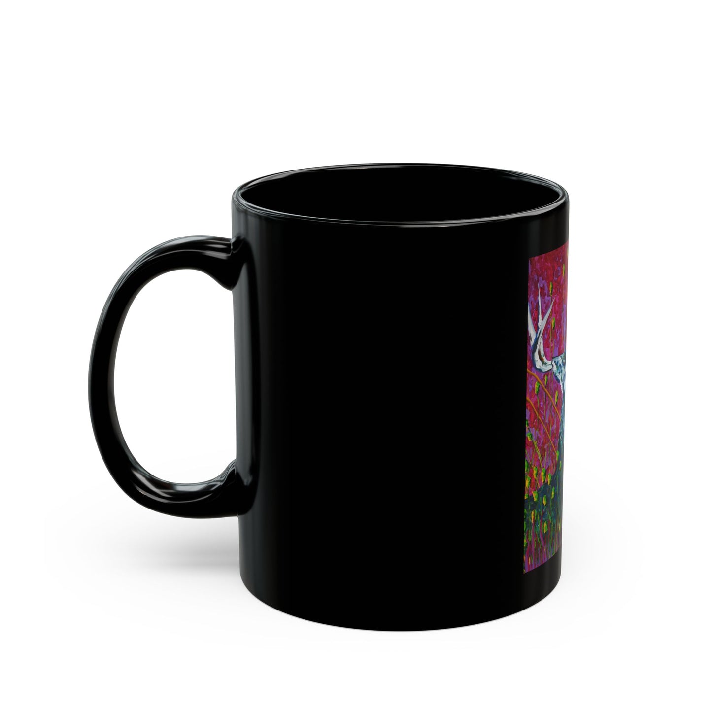 "Blue Deer" Mug featuring artwork by Frank Noto. Elegant Black Mug - Ideal for Coffee Lovers, Gift for Birthdays, Home or Office Use, Stylish Drinkware