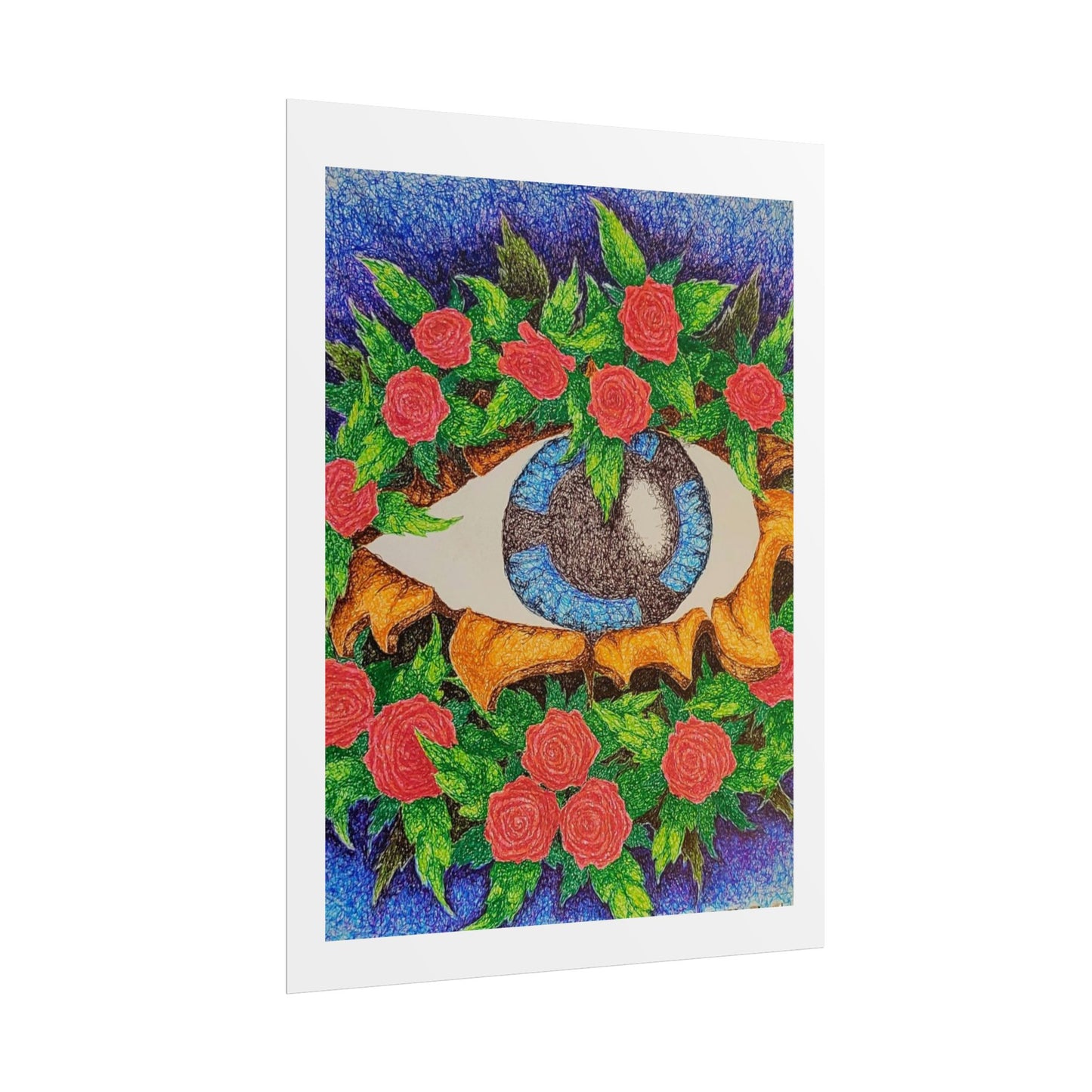 "Eye of the Roses" Poster print of Artwork by Mississippi artist Frank Noto. This is a print of the original hand drawn ink art.