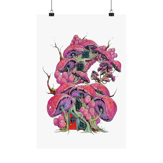 "Pink Mushroom House" print poster of artwork by Frank Noto.
