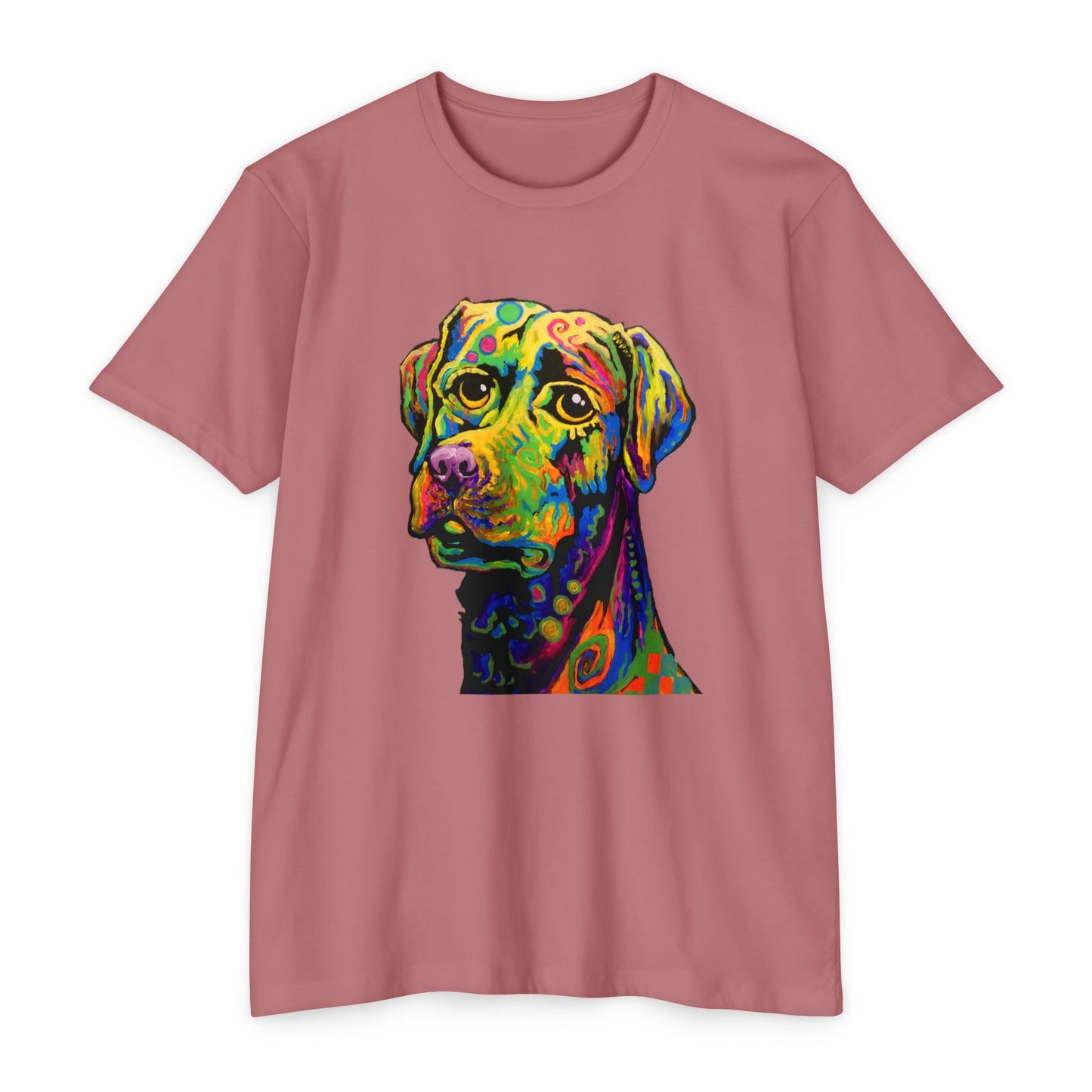 Rainbow Lab Tshirt by Noto the Artist. Colorful Dog T-Shirt, Fun Graphic Tee, Pet Lover Gift, Unisex CVC Jersey Shirt, Casual Wear, Birthday Present, Dog Art Apparel