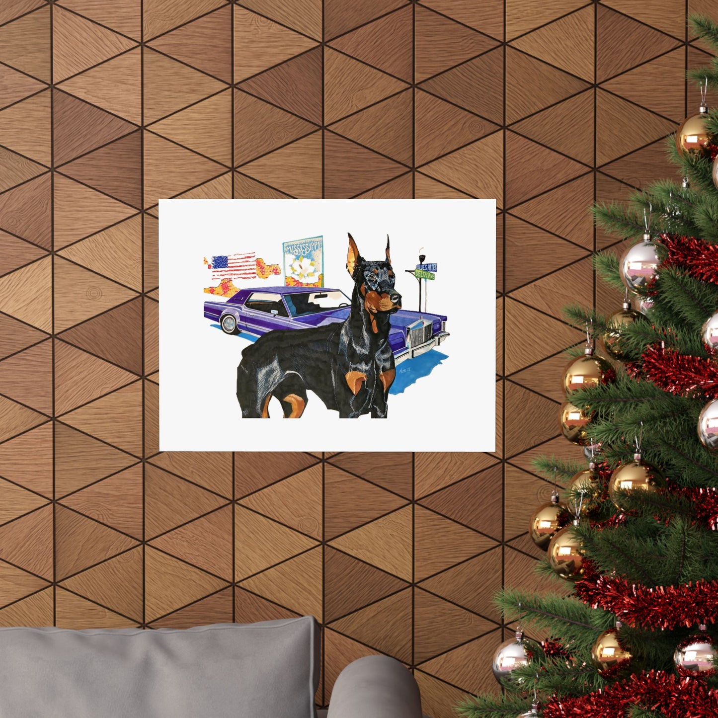 "Mississippi Delta Hound Blues"Doberman & Lowrider Poster — Vintage American Street Art Print