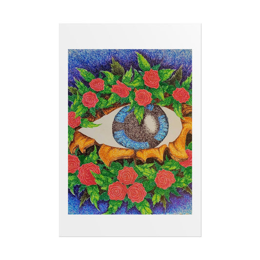 "Eye of the Roses" Poster print of Artwork by Mississippi artist Frank Noto. This is a print of the original hand drawn ink art.