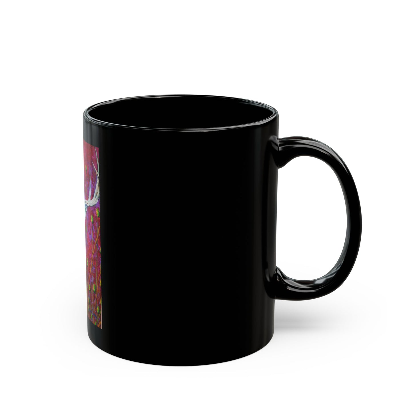 "Blue Deer" Mug featuring artwork by Frank Noto. Elegant Black Mug - Ideal for Coffee Lovers, Gift for Birthdays, Home or Office Use, Stylish Drinkware