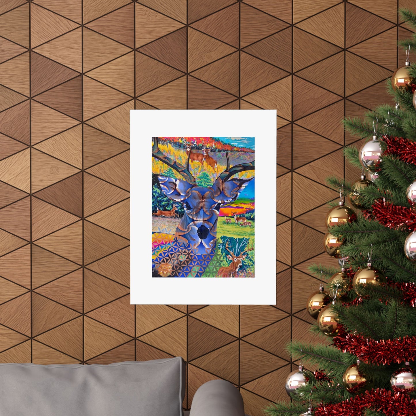 "White-tailed Dream" poster print by Frank Noto Deer Collage Matte Vertical Poster — Colorful Wildlife Art Print