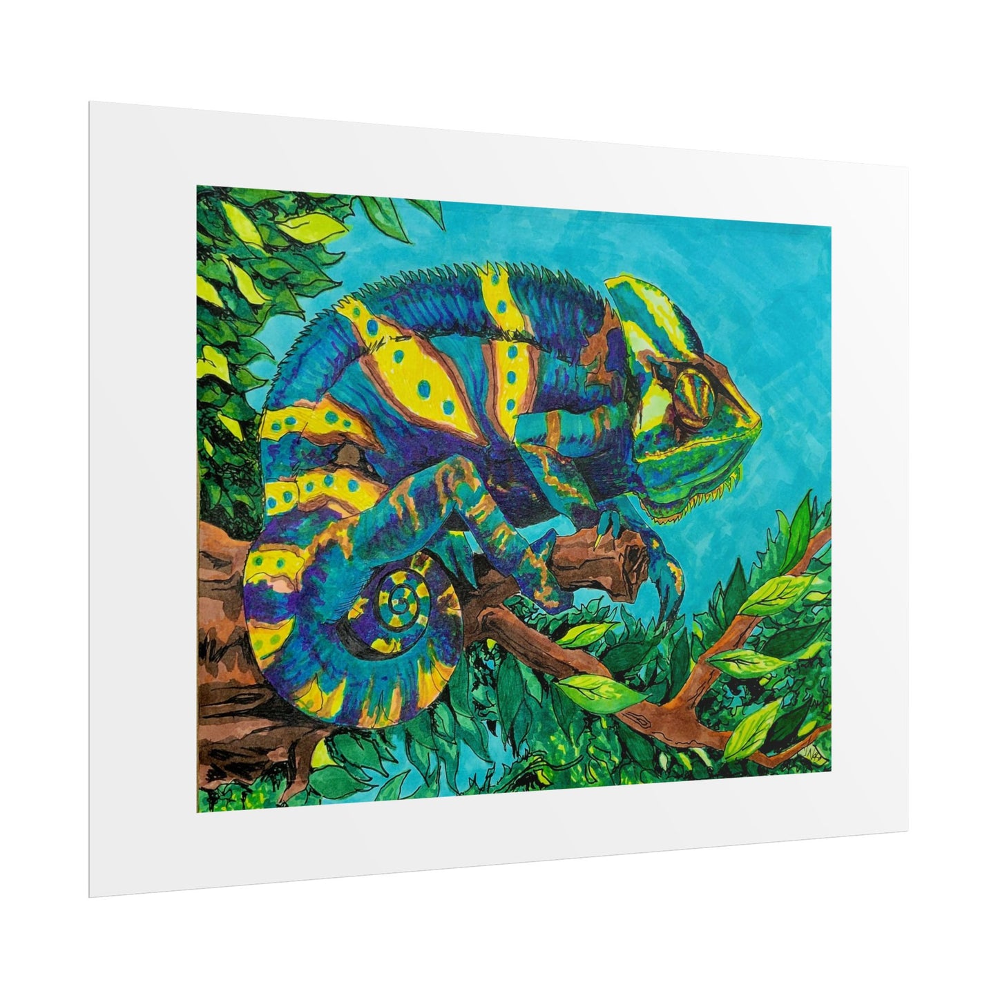 "Blue Chameleon" poster print of artwork by mississippi artist Frank Noto