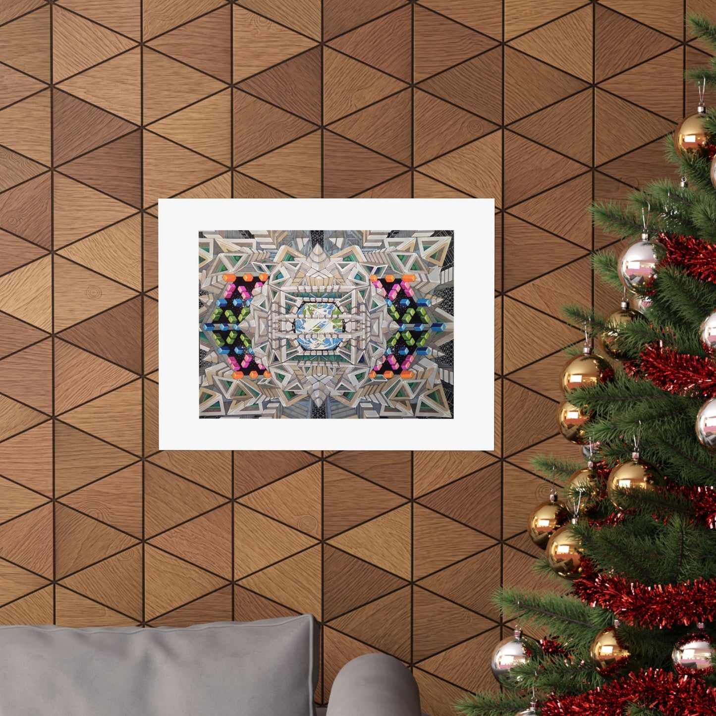 "View of Earth From Inside The Planetary Creation Machine" Geometric Kaleidoscope Matte Poster — Symmetric Urban Abstract Wall Art