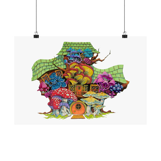 "Rainbow Mushroom House" print poster of original artwork by Frank Noto