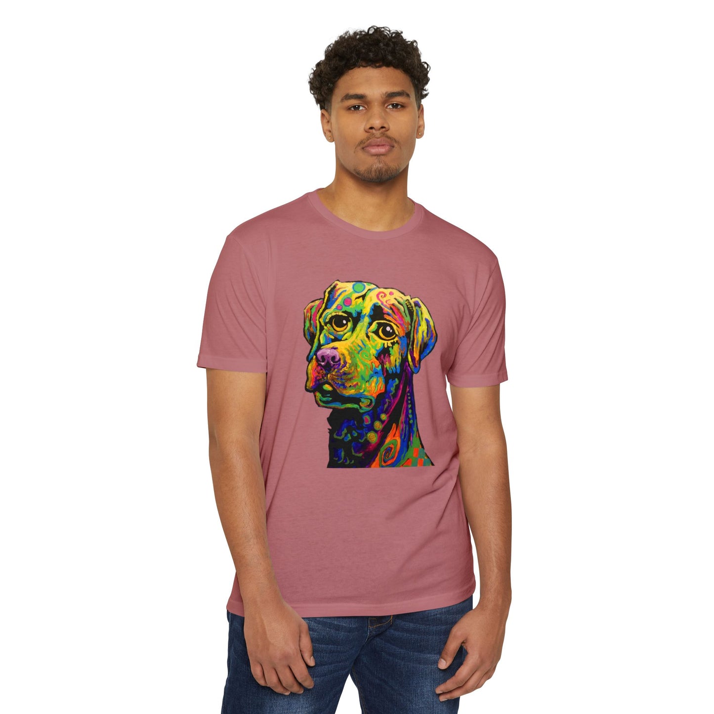 Rainbow Lab Tshirt by Noto the Artist. Colorful Dog T-Shirt, Fun Graphic Tee, Pet Lover Gift, Unisex CVC Jersey Shirt, Casual Wear, Birthday Present, Dog Art Apparel