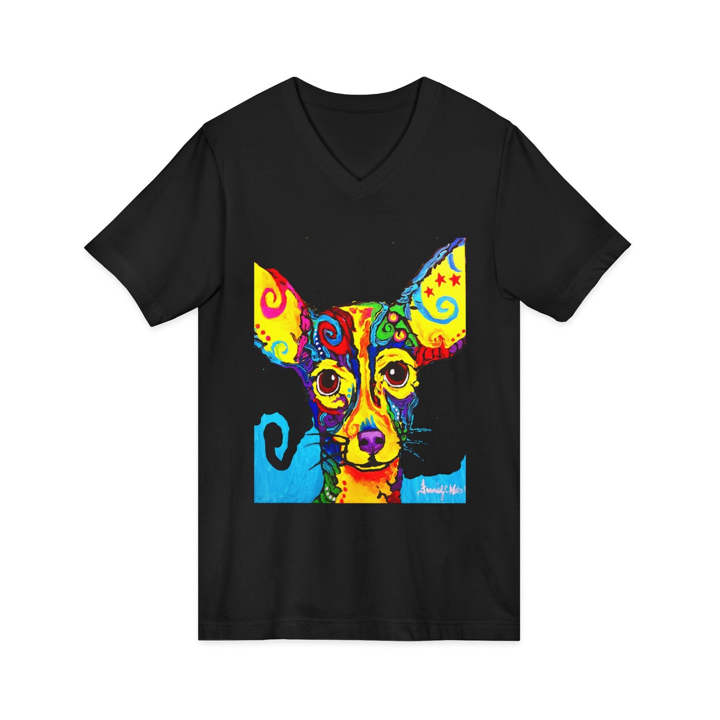 Colorful Chihuahua Art V-Neck Tee featuring a painting by Frank Noto