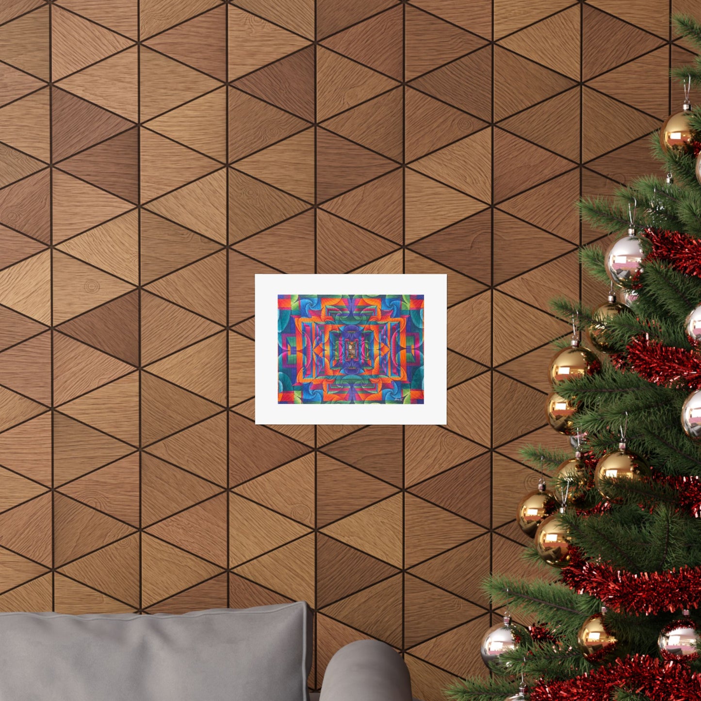 "I can see the Moon through my window" hand illustrated artwork print. Abstract Geometric Kaleidoscope Poster — Vibrant Symmetry Matte Horizontal Print