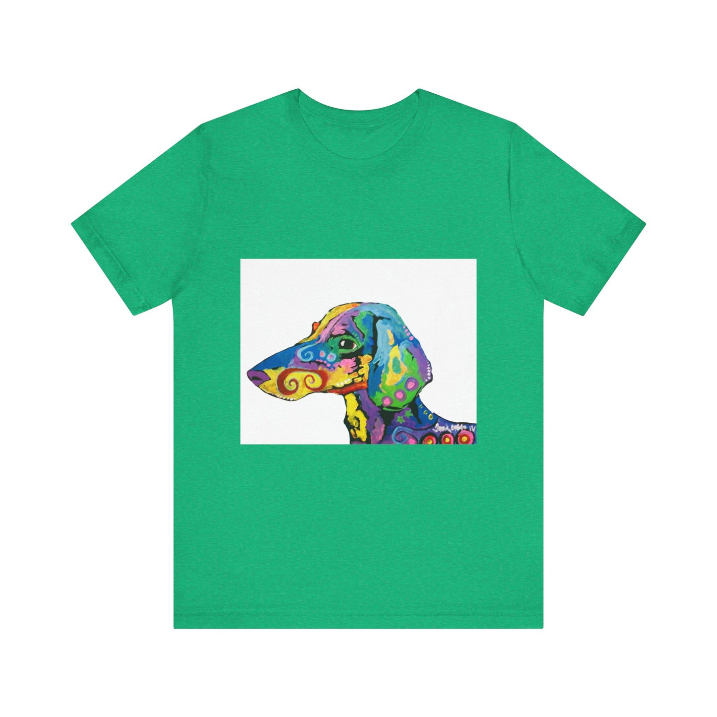"Rainbow Dachsund" featuring artwork by Noto the Artist. Colorful Dog Art Tee, Unisex T-Shirt, Pet Lover Gift, Artistic Dog Shirt, Fun Graphic Tee, Casual Wear, Dog Mom Apparel