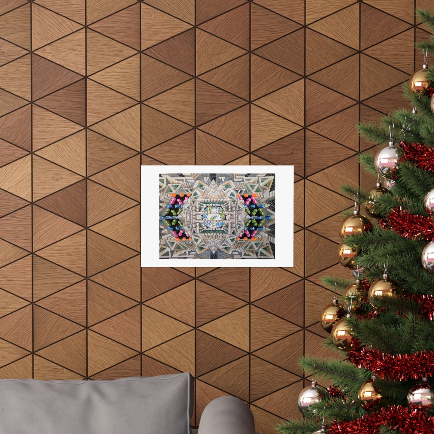 "View of Earth From Inside The Planetary Creation Machine" Geometric Kaleidoscope Matte Poster — Symmetric Urban Abstract Wall Art