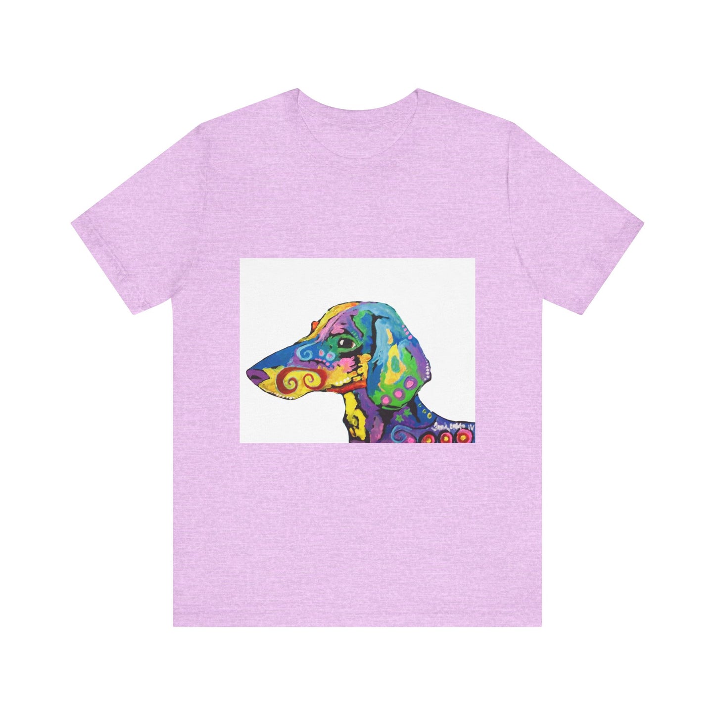 "Rainbow Dachsund" featuring artwork by Noto the Artist. Colorful Dog Art Tee, Unisex T-Shirt, Pet Lover Gift, Artistic Dog Shirt, Fun Graphic Tee, Casual Wear, Dog Mom Apparel