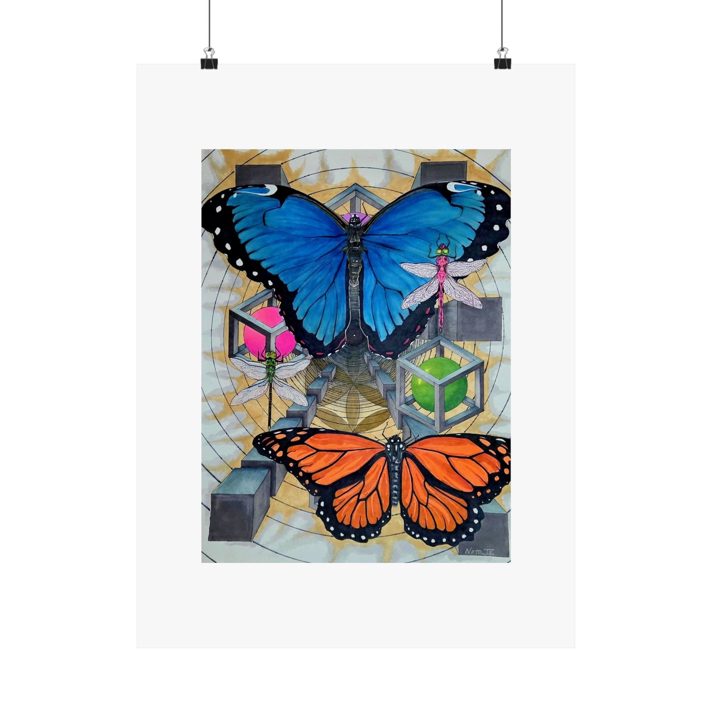 "Echoes of a Butterfly's wings" Butterfly Art Poster — Blue & Orange Monarch Matte Vertical Print