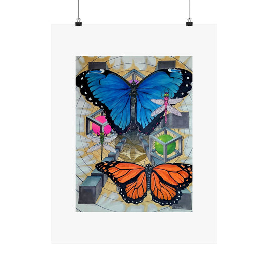 "Echoes of a Butterfly's wings" Butterfly Art Poster — Blue & Orange Monarch Matte Vertical Print