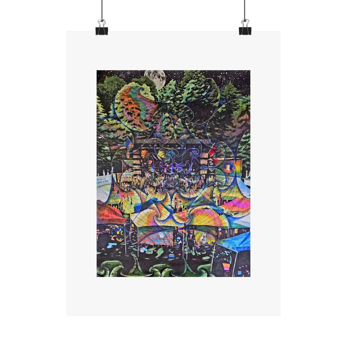 "North Mississippi Hillucination" Psychedelic Nightscape Matte Poster — Surreal Forest & Moon Art Print