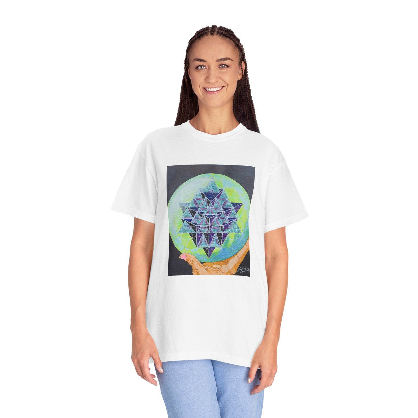 T-shirt with artwork by Frank Noto. Vibrant Artistic Unisex T-Shirt with Sacred Geometry Design, Spiritual Gift, Casual Wear, Festival Fashion, Eco-Friendly Tee