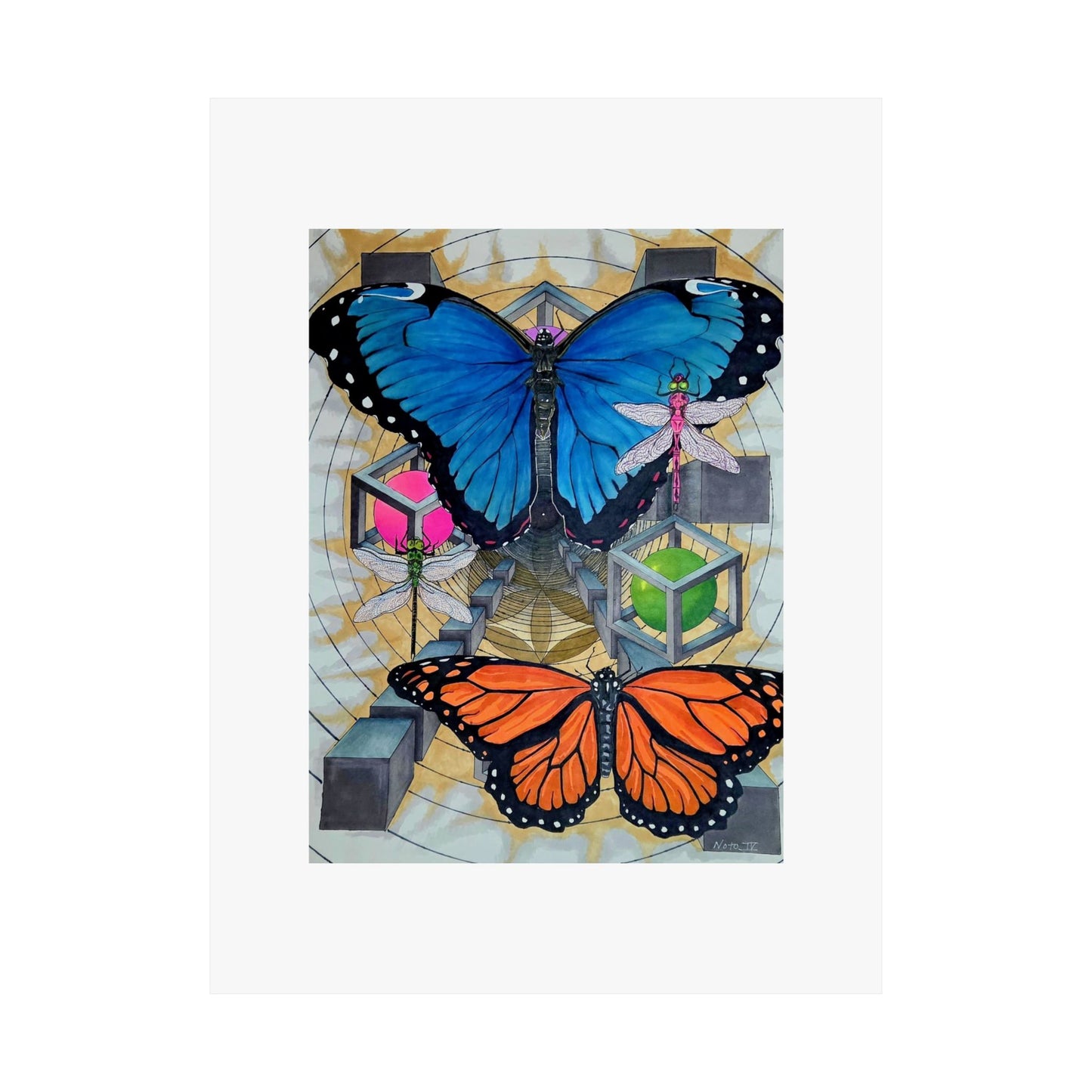 "Echoes of a Butterfly's wings" Butterfly Art Poster — Blue & Orange Monarch Matte Vertical Print