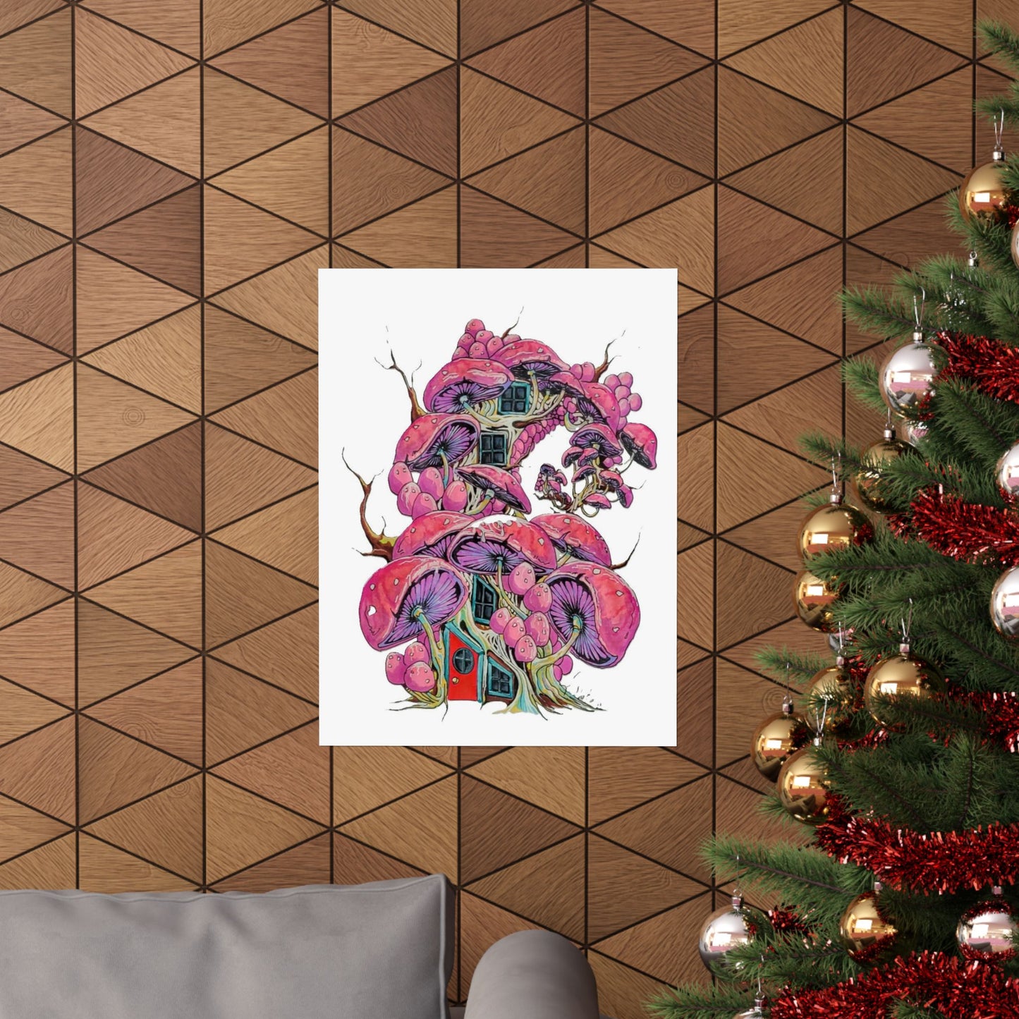 "Pink Mushroom House" print poster of artwork by Frank Noto.