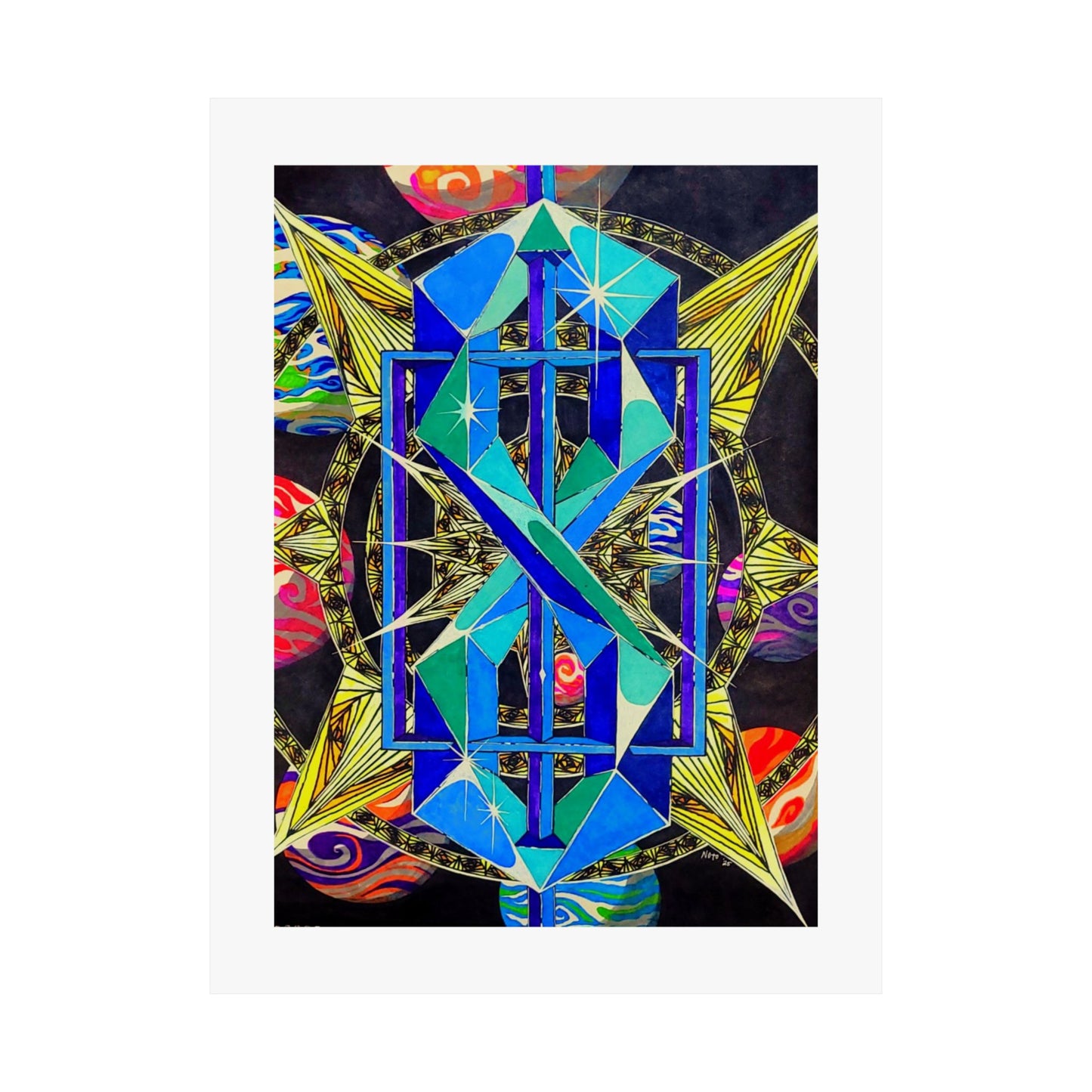 "Infinity" poster print of artwork hand illustrated by Noto the artist.  Vibrant Geometric Art Poster, Colorful Wall Decor, Abstract Home Decoration, Modern Art Print, Unique Gift for Art Lovers