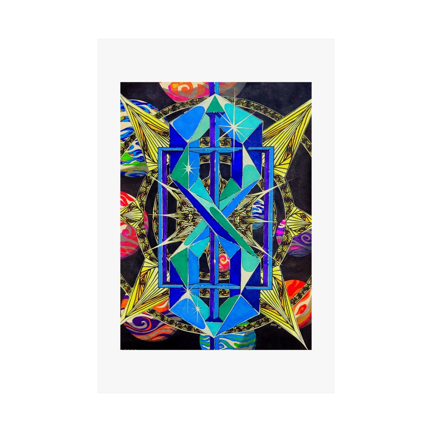 "Infinity" poster print of artwork hand illustrated by Noto the artist.  Vibrant Geometric Art Poster, Colorful Wall Decor, Abstract Home Decoration, Modern Art Print, Unique Gift for Art Lovers