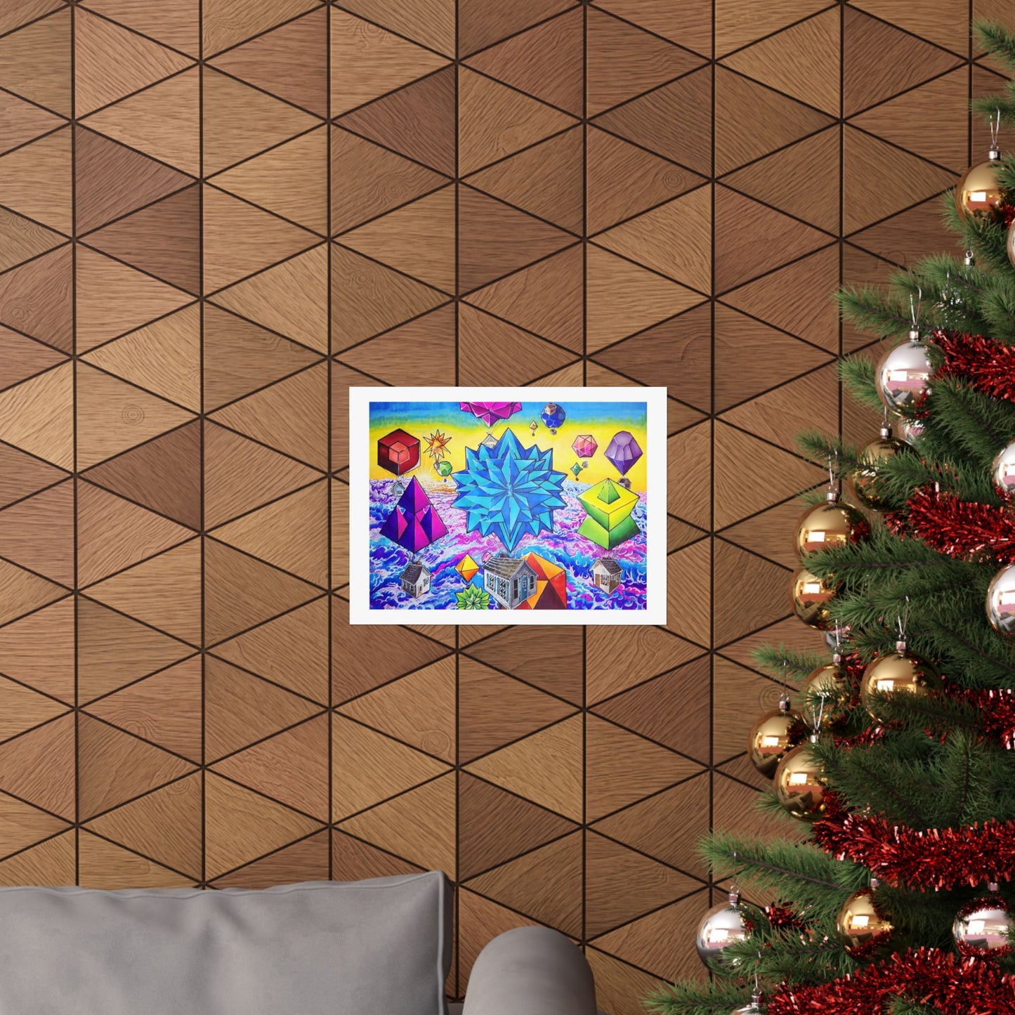 "There Goes the Neighborhood" Print. Geometric Dreamscape Matte Poster — Vibrant Surreal Abstract Art Print
