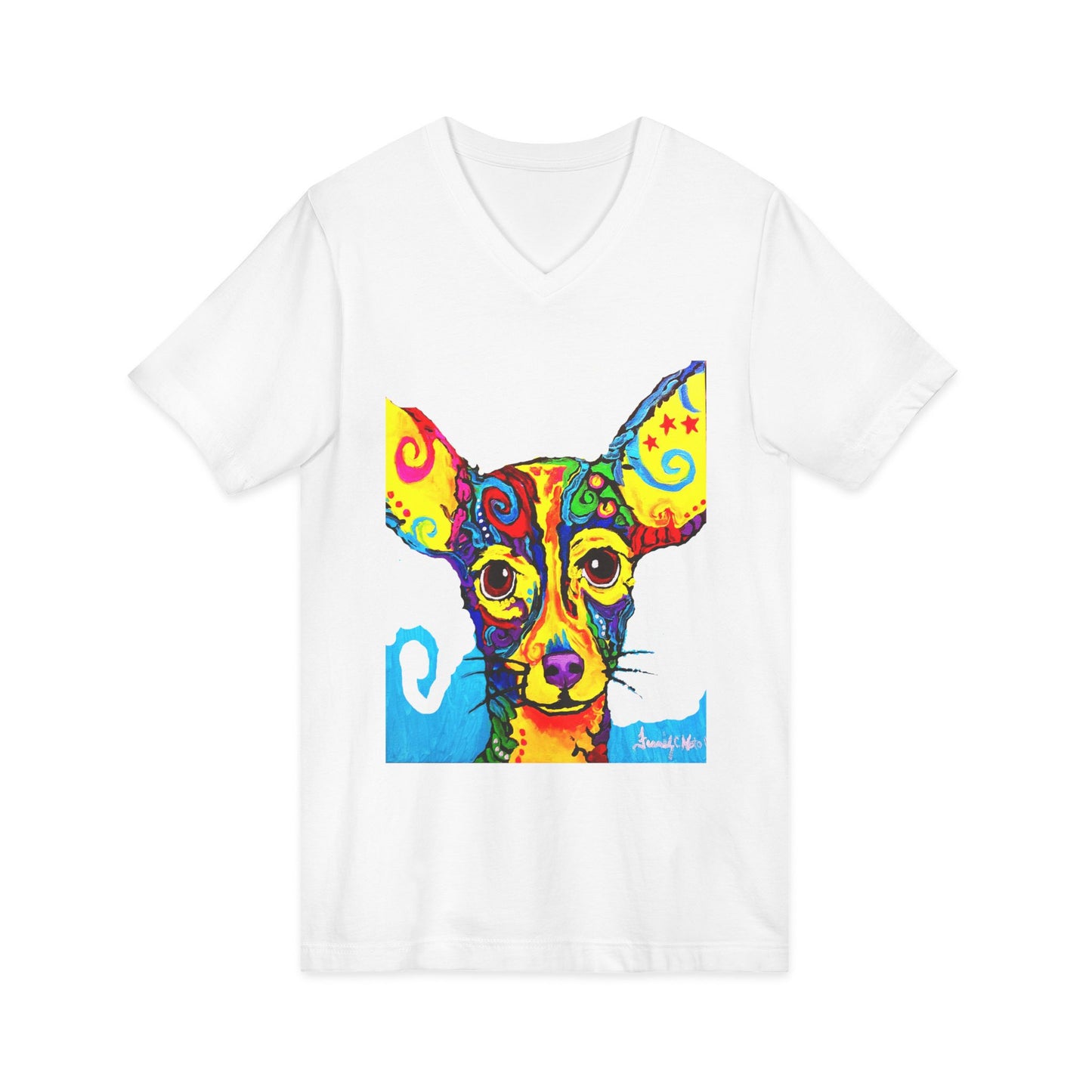 Colorful Chihuahua Art V-Neck Tee featuring a painting by Frank Noto