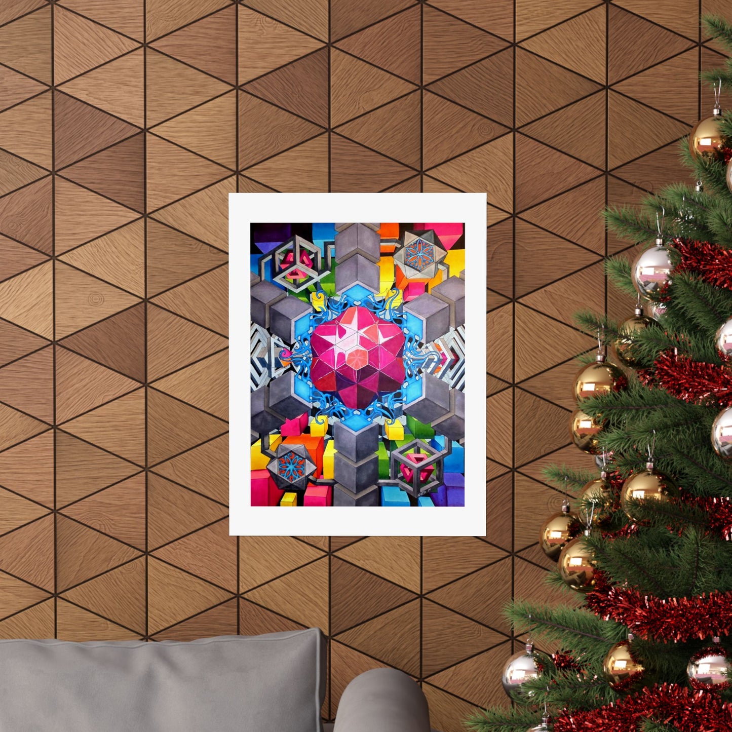 "The Heart of the Machine" poster print Geometric Kaleidoscope Matte Poster — Vibrant Abstract Wall Art