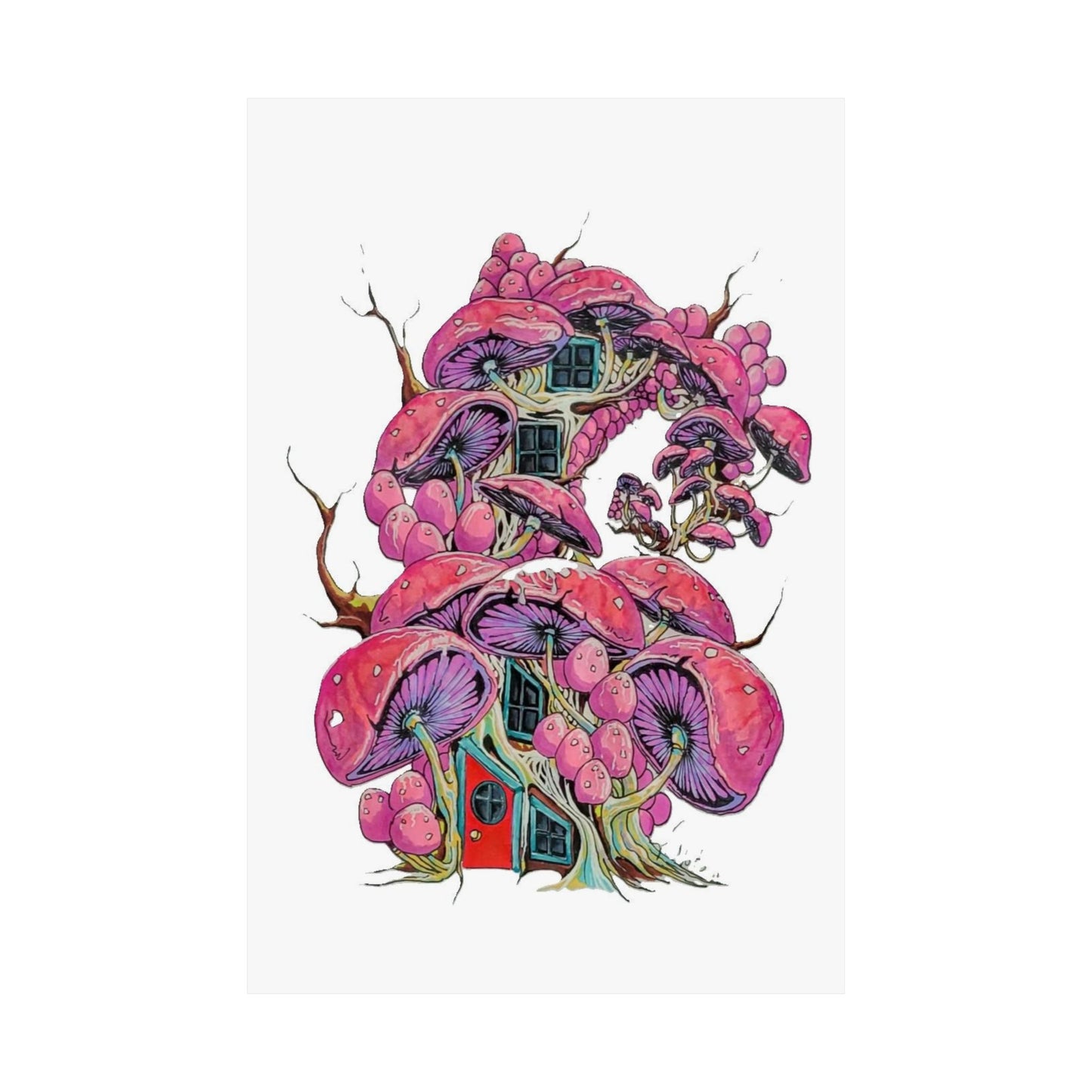 "Pink Mushroom House" print poster of artwork by Frank Noto.
