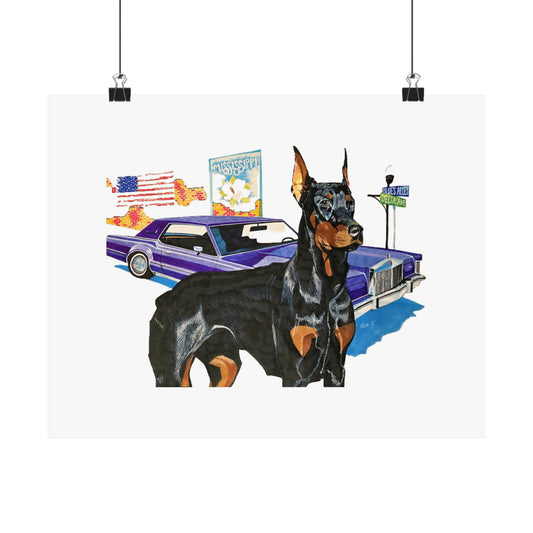 "Mississippi Delta Hound Blues"Doberman & Lowrider Poster — Vintage American Street Art Print