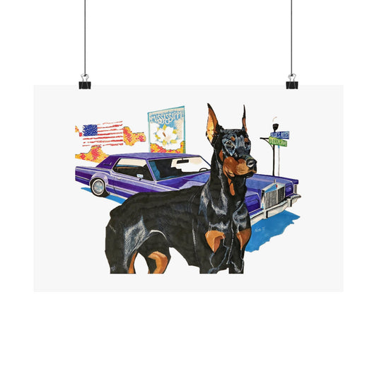 "Mississippi Delta Hound Blues"Doberman & Lowrider Poster — Vintage American Street Art Print