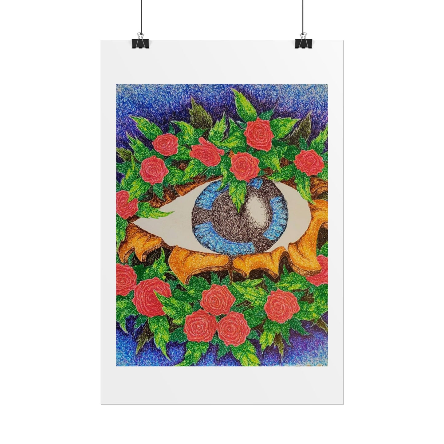 "Eye of the Roses"  Poster print of Artwork by Mississippi artist Frank Noto.  This is a print of the original hand drawn ink art.