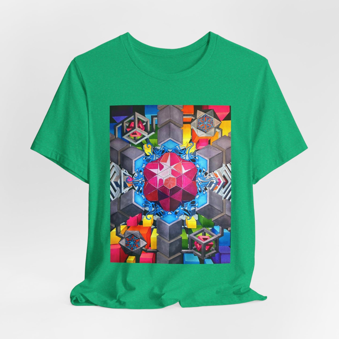 "The Heart of the Machine" T shirt. Geometric Prism Art T-Shirt — Colorful Abstract Sacred Geometry Tee