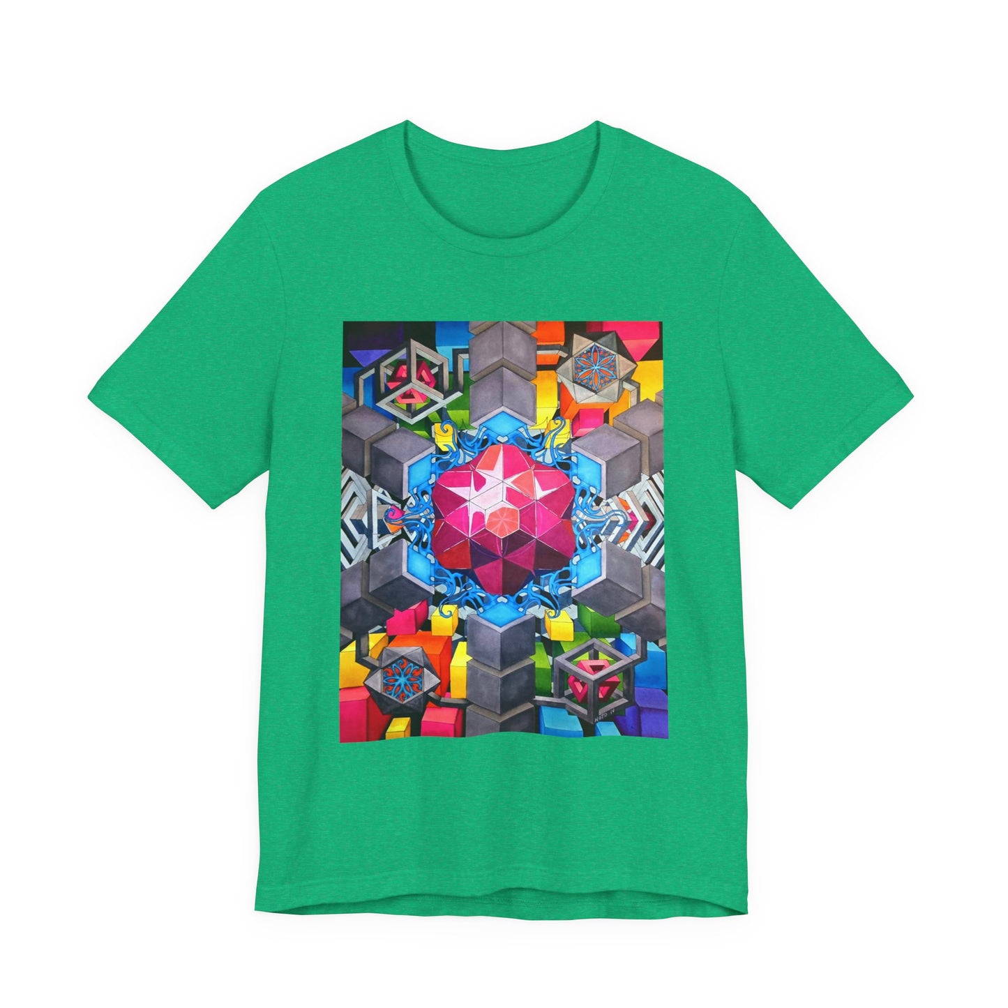 "The Heart of the Machine" T shirt. Geometric Prism Art T-Shirt — Colorful Abstract Sacred Geometry Tee