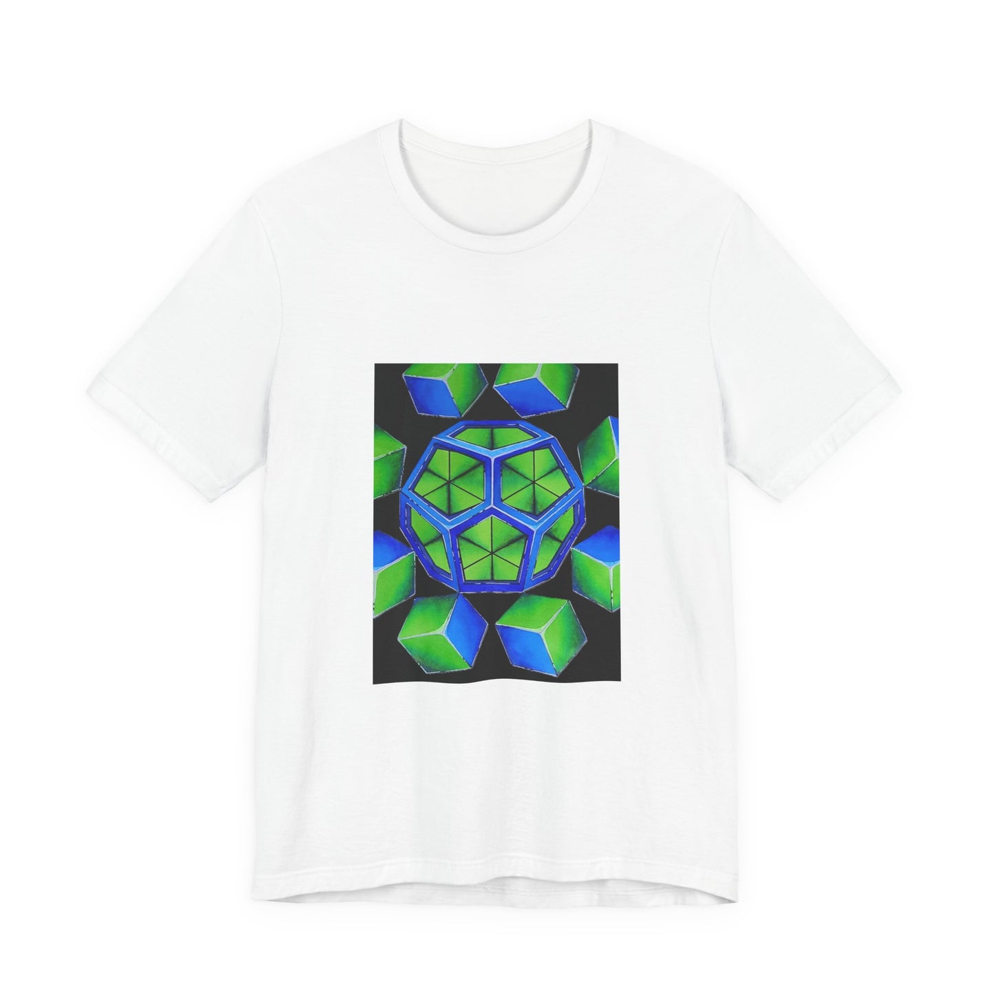 'Dancing Cubes" tshirt featuring illustration by Noto the artist. Vibrant Geometric Design Tee, Unisex Graphic T-Shirt, Summer Fashion, Gift for Art Lovers, Eco-Friendly Casual Wear