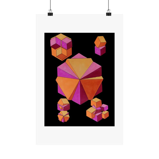 "Merging Cubes" artwork by Noto the Artist.  Colorful Geometric Art Print, Matte Vertical Poster, Modern Wall Decor, Abstract Home Art, Gift for Geometric Lovers