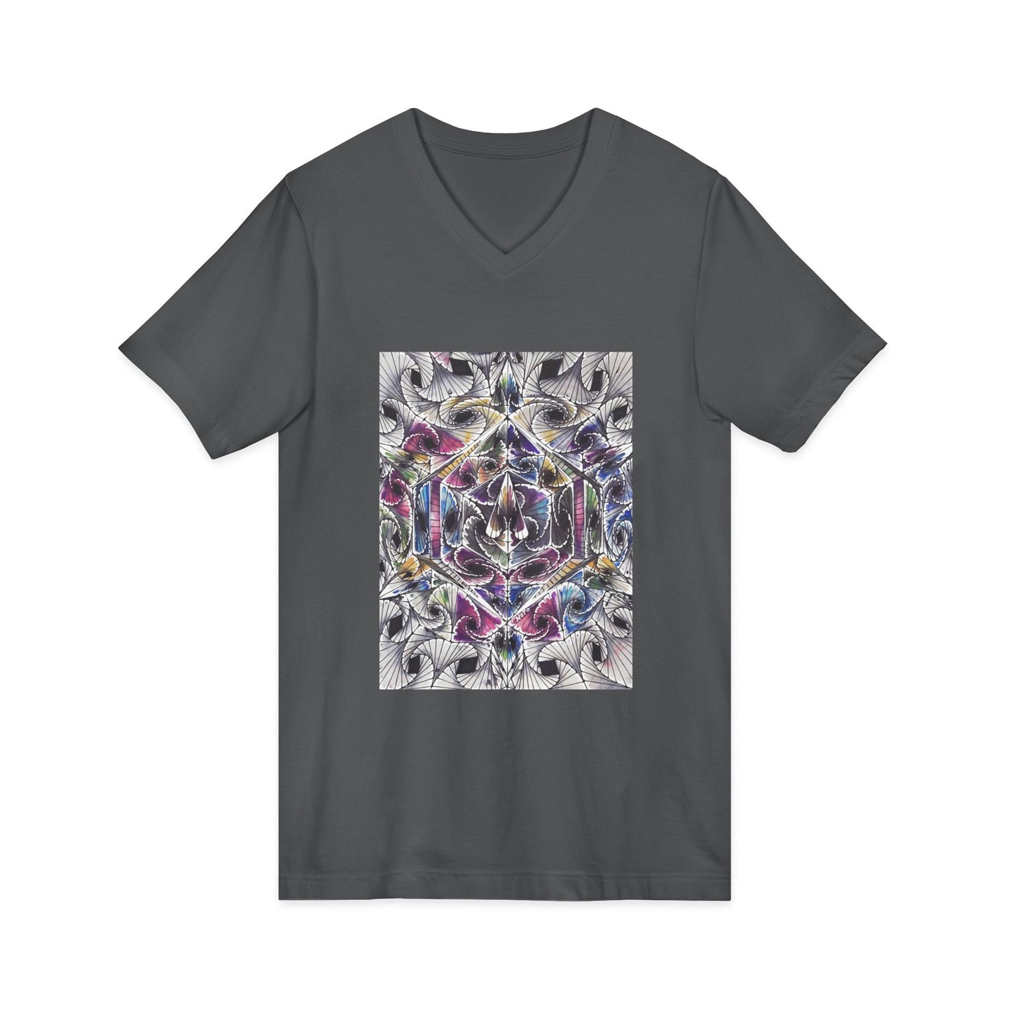 "Waves of Reality" tshirt with artwork by Noto the Artist. Vibrant Mandala V-Neck Tee - Unisex Graphic Shirt for Yoga, Meditation, Gift, Spiritual Awakening, Casual Wear