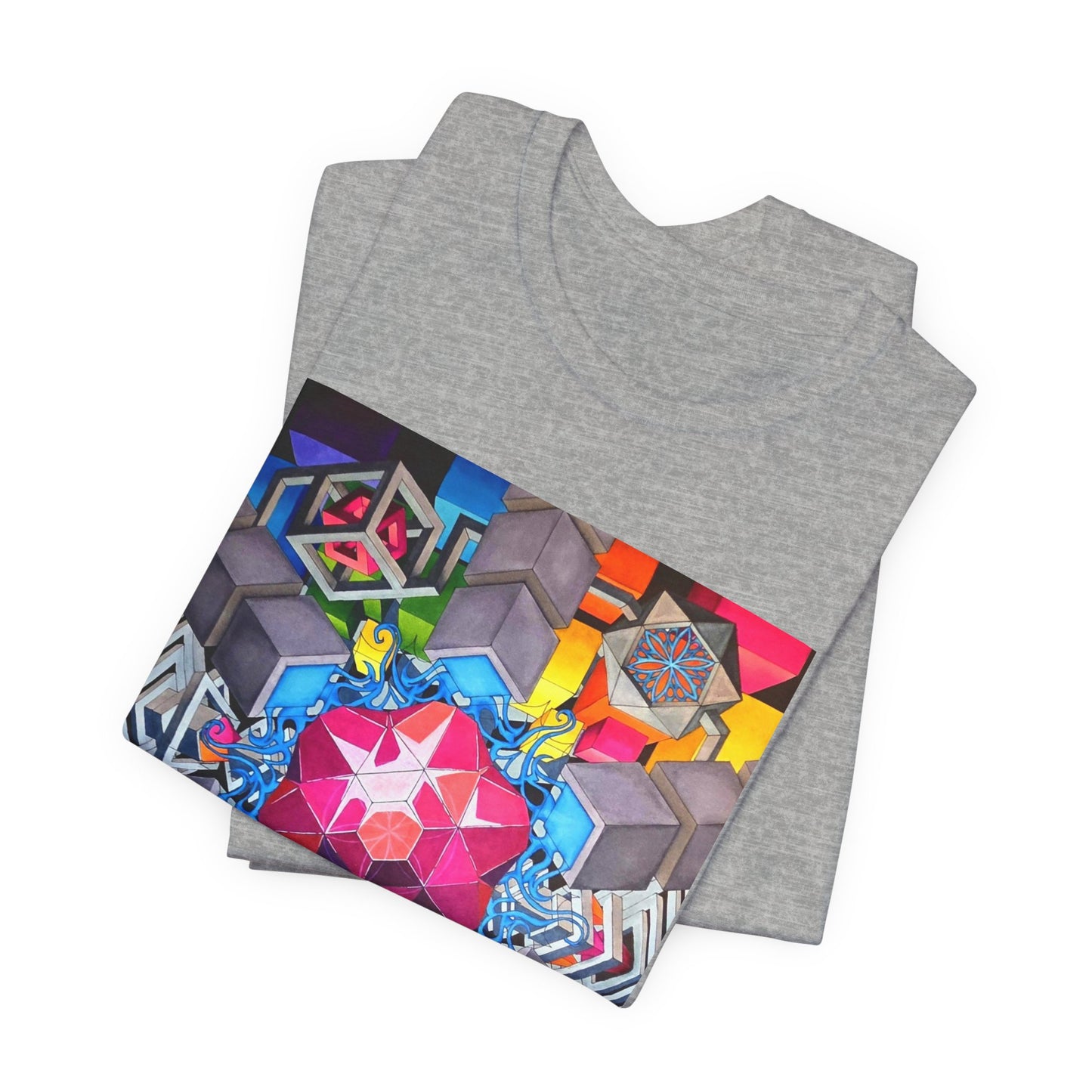 "The Heart of the Machine" T shirt. Geometric Prism Art T-Shirt — Colorful Abstract Sacred Geometry Tee