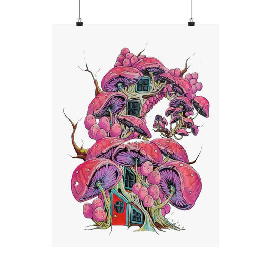 "Pink Mushroom House" print poster of artwork by Frank Noto.