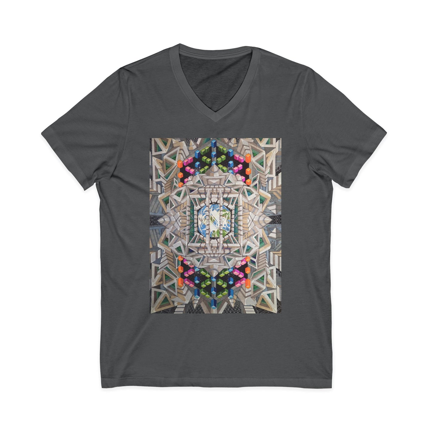 "View of Earth From Inside the Planetary Creation Machine" Abstract Kaleidoscope V-Neck Tee