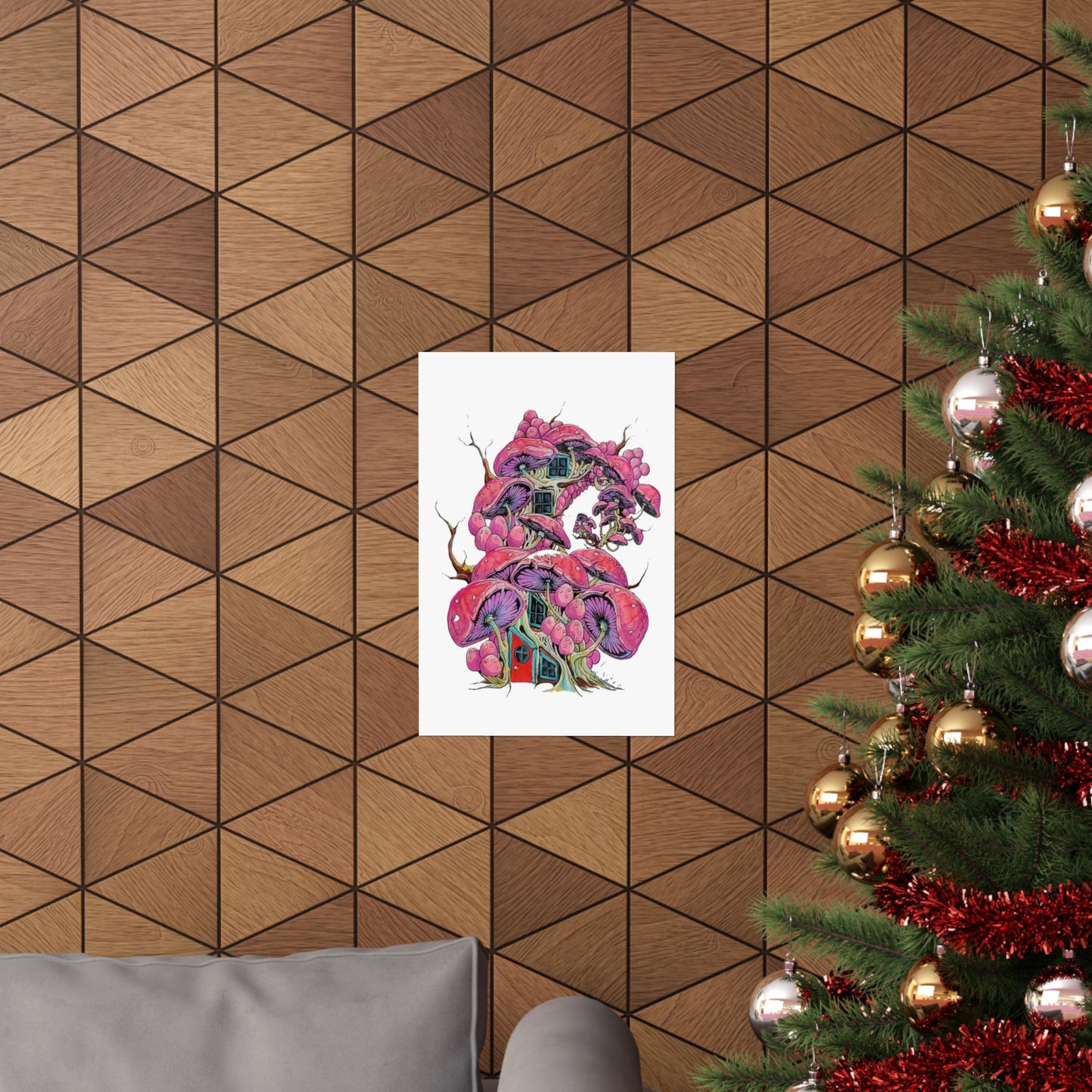 "Pink Mushroom House" print poster of artwork by Frank Noto.