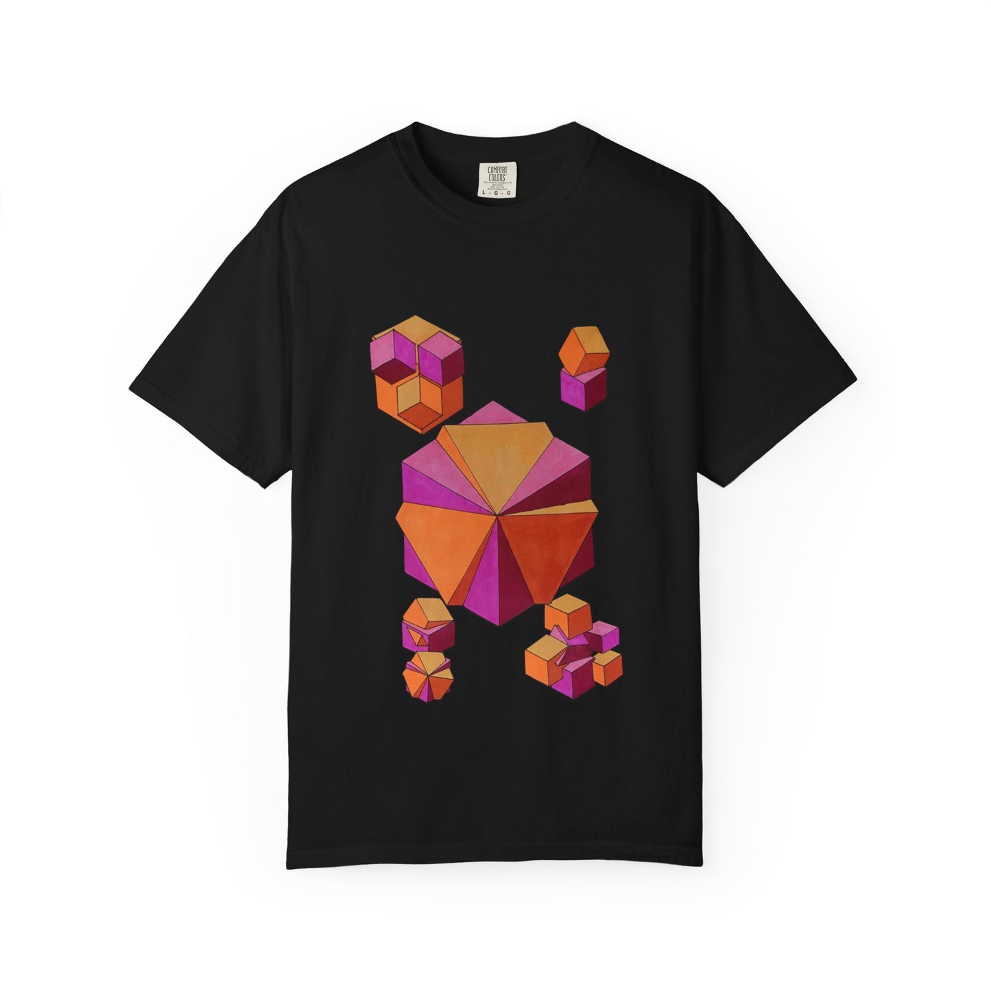 "Merging Cubes" tshirt.  Artwork by Noto the Artist. Colorful Geometric T-Shirt, Unisex Casual Wear, Graphic Tee, Fashion for Art Lovers, Unique Gift for Designers