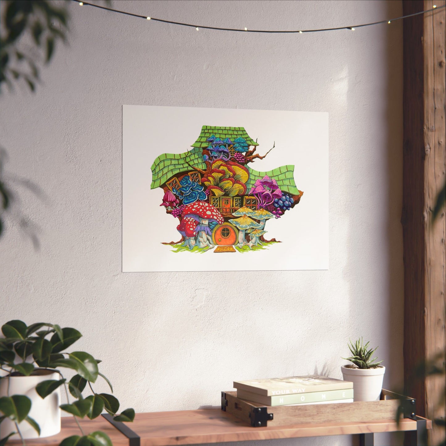 "Rainbow Mushroom House" print poster of original artwork by Frank Noto