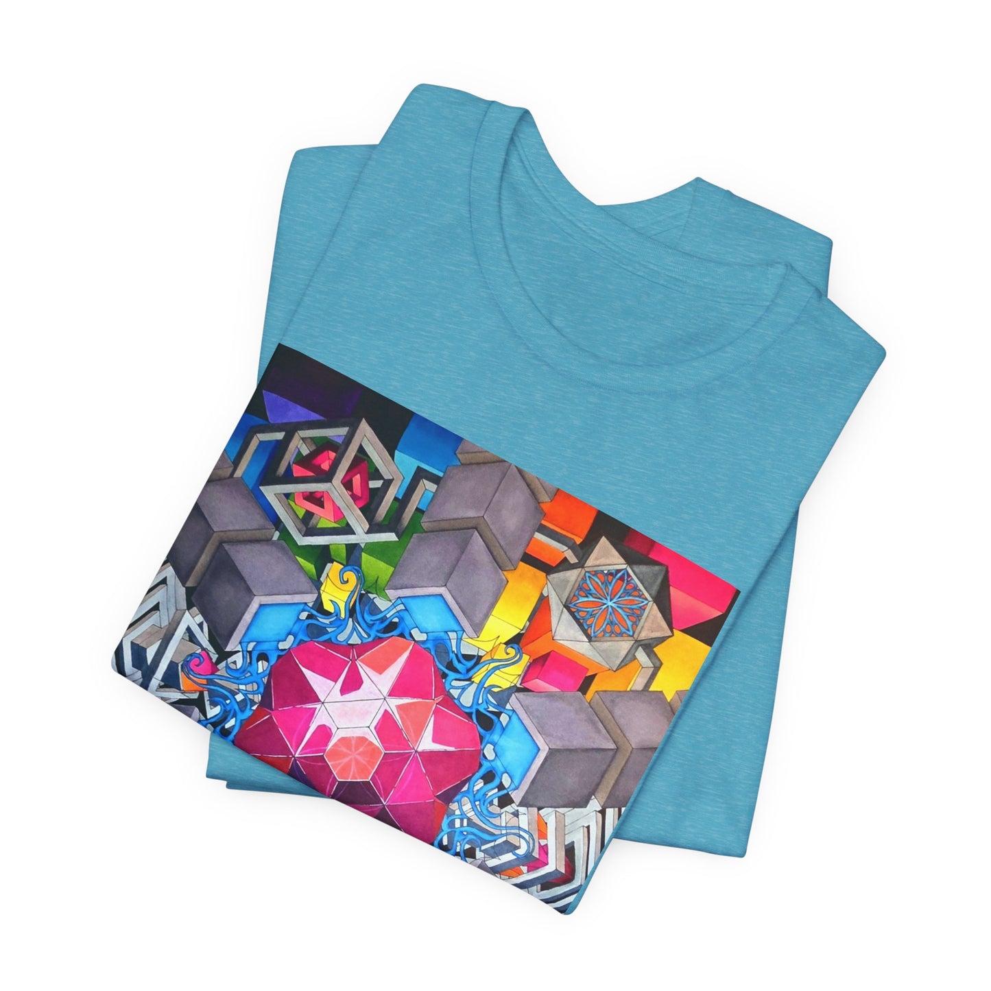 "The Heart of the Machine" T shirt. Geometric Prism Art T-Shirt — Colorful Abstract Sacred Geometry Tee