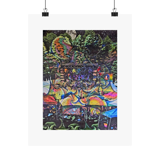 "North Mississippi Hillucination" Psychedelic Nightscape Matte Poster — Surreal Forest & Moon Art Print