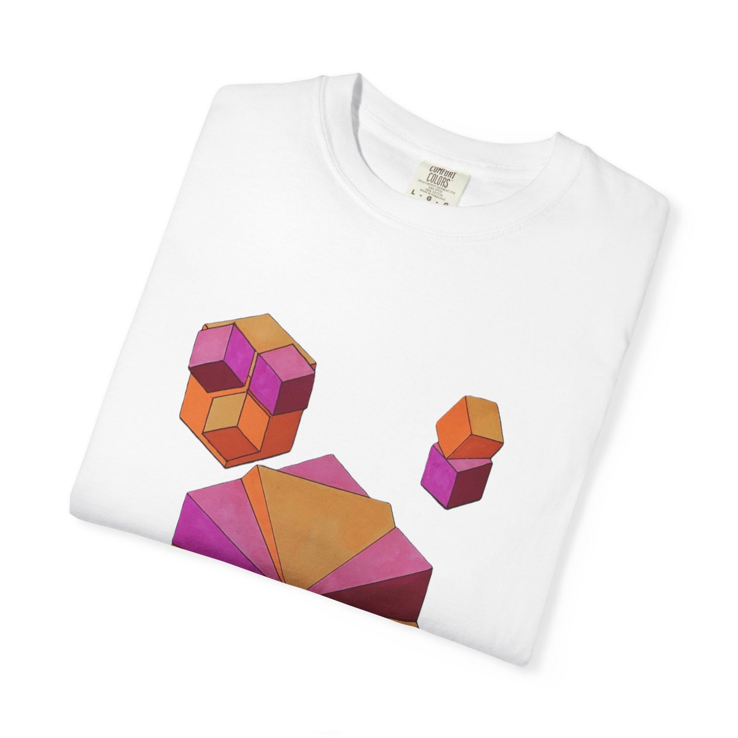 "Merging Cubes" tshirt.  Artwork by Noto the Artist. Colorful Geometric T-Shirt, Unisex Casual Wear, Graphic Tee, Fashion for Art Lovers, Unique Gift for Designers