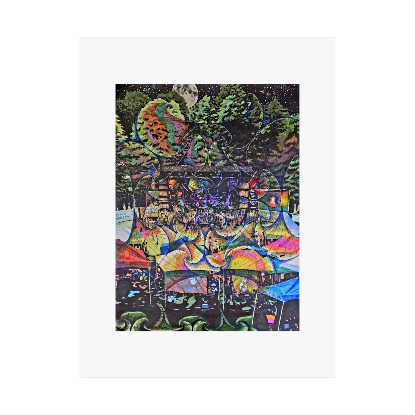 "North Mississippi Hillucination" Psychedelic Nightscape Matte Poster — Surreal Forest & Moon Art Print