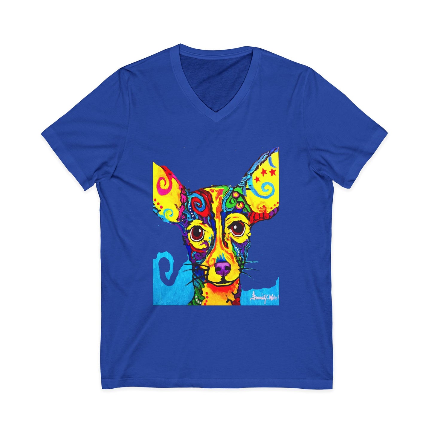 Colorful Chihuahua Art V-Neck Tee featuring a painting by Frank Noto