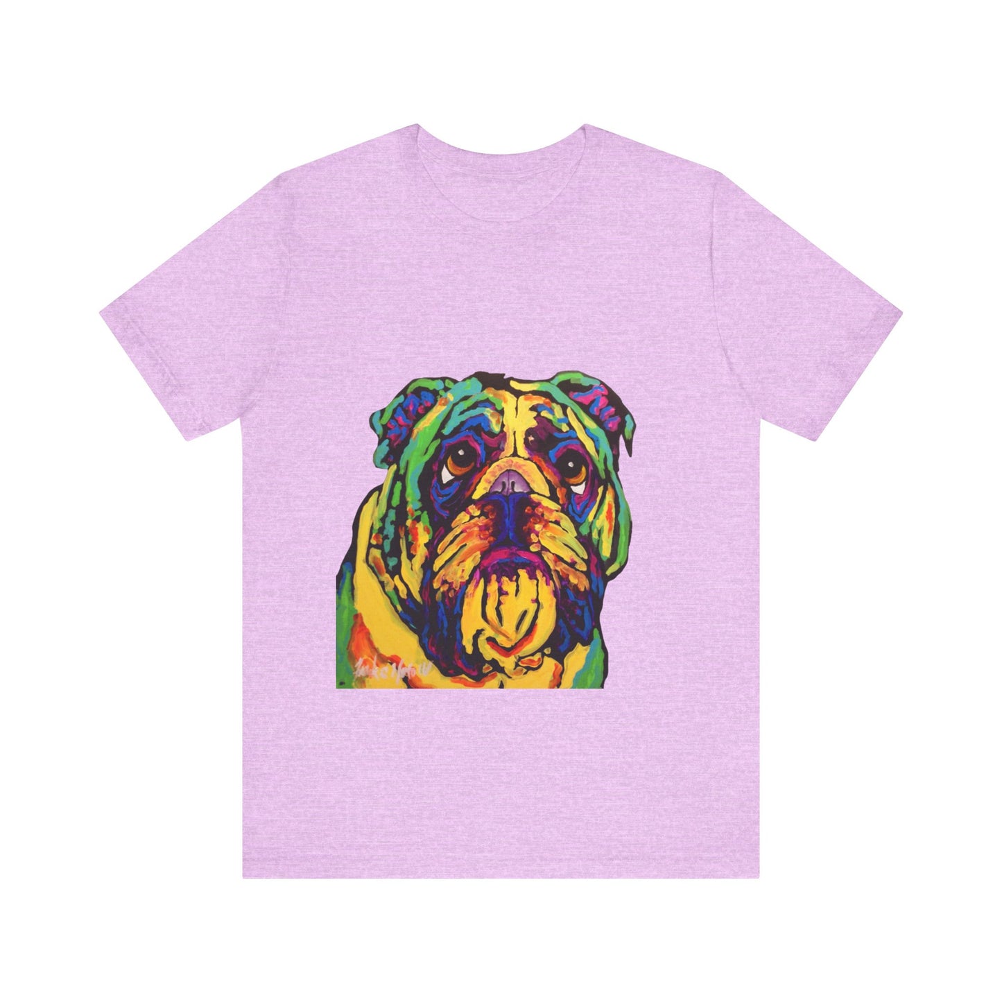 "Bulldog" T-shirt featuring a painting of a bulldog by Noto the Artist. Colorful Bulldog Art Unisex Tee, Pet Lover Gift, Dog Shirt, Casual Wear, Animal Lover Tee, Fun Graphic T-Shirt