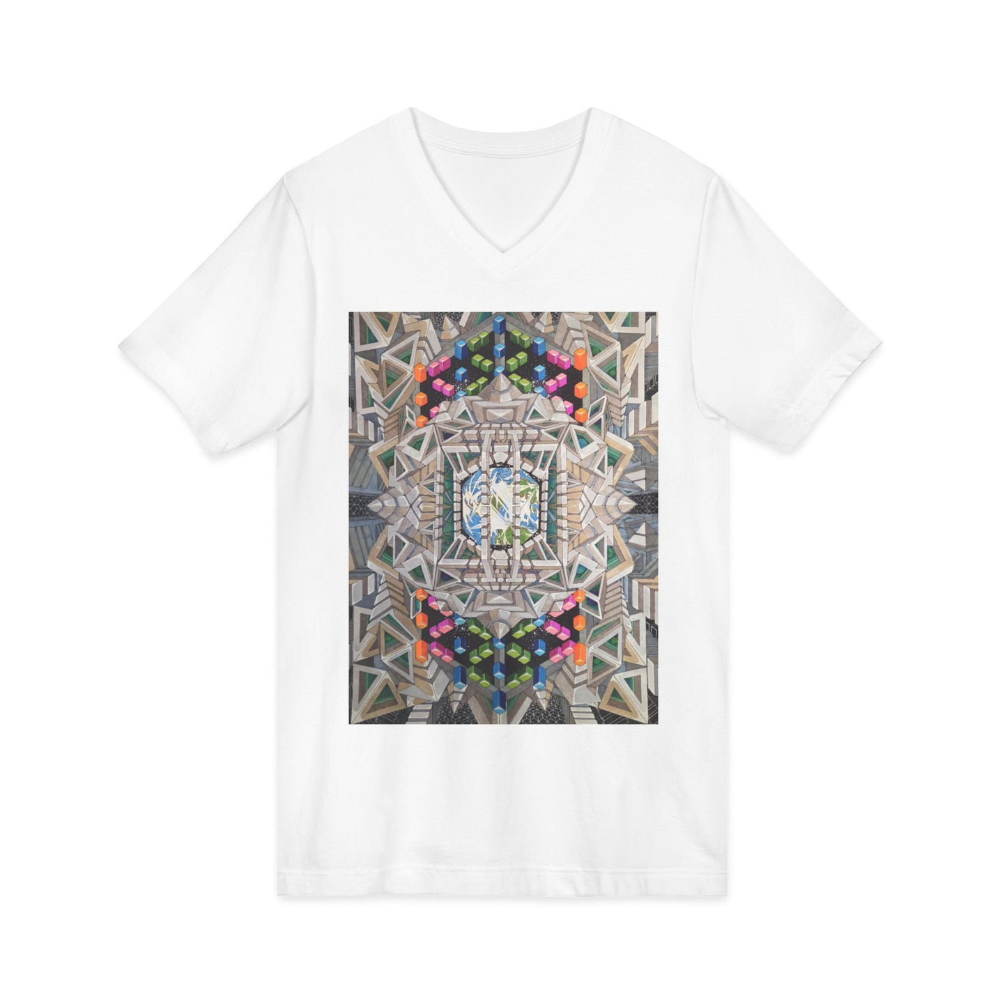 "View of Earth From Inside the Planetary Creation Machine" Abstract Kaleidoscope V-Neck Tee
